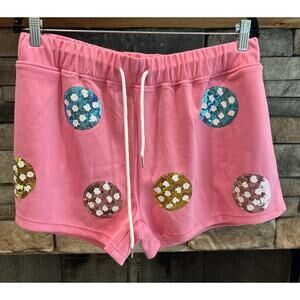 Women’s SIMPLY SOUTHERN Pink Sequin Pickleball Shorts Size L NWOT *B4